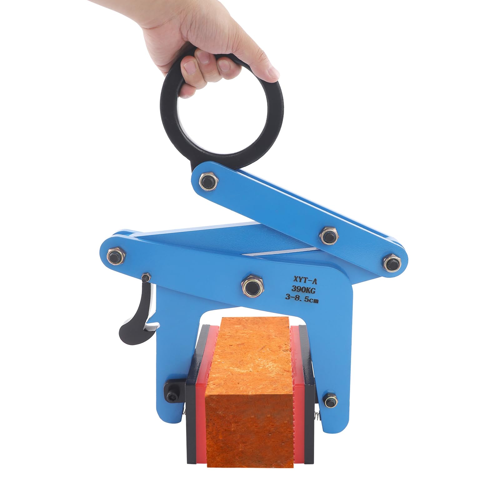 Bordsteinzange 390kg Tragkraft, Verstellbare Steingreifer 3-8.5cm für Granit/Marmor, Versetzzange mit Gummi-Backen, Inkl. Verriegelung für Kran & Hebezange, Blau