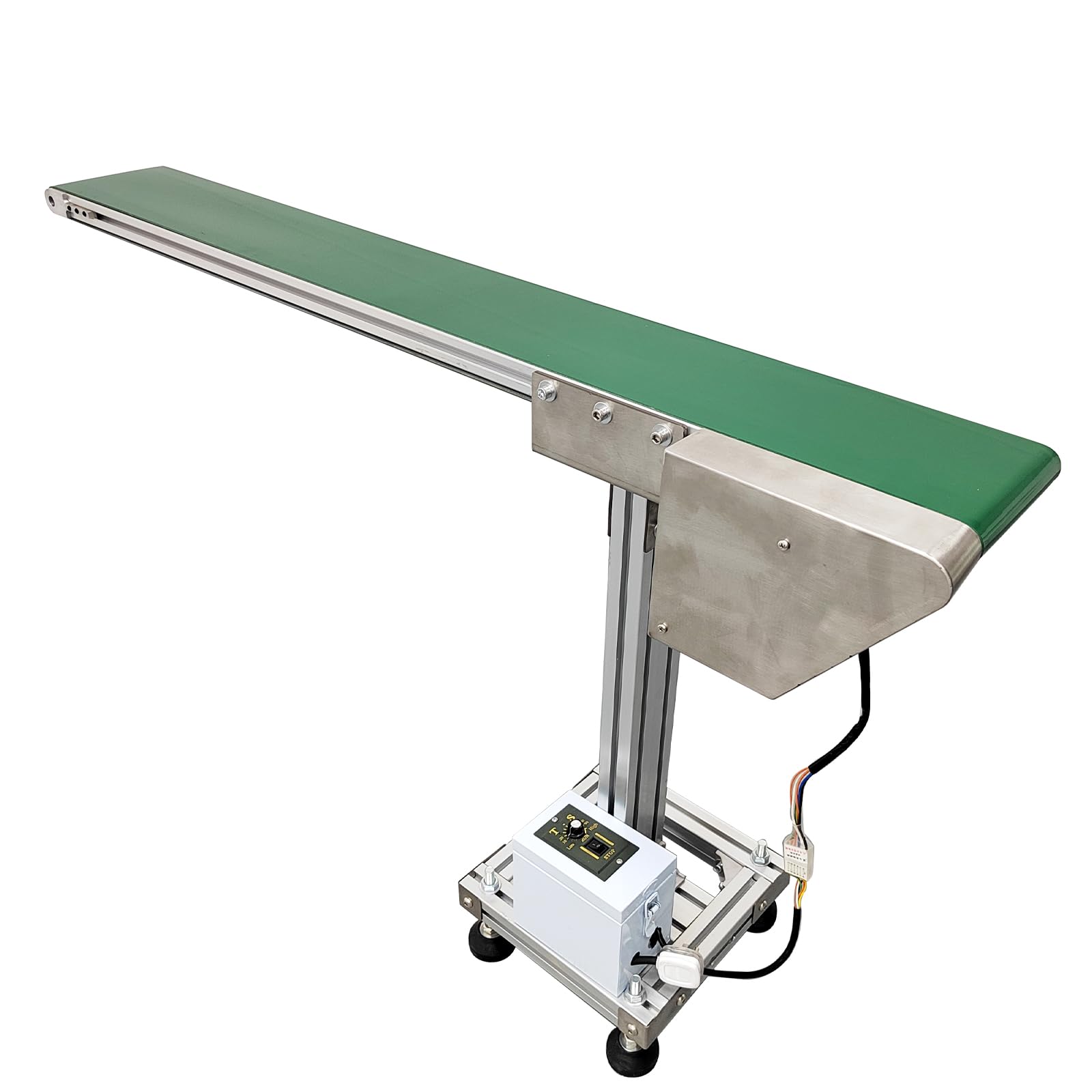 WYDDDARY PVC Single Row Leg Small Conveyor Aluminum Conveyor Machine 47inch Length 5.9inch Width Industrial Transport Conveyor Adjustable Speed Countertop Electric Conveyor Green 110V 120W