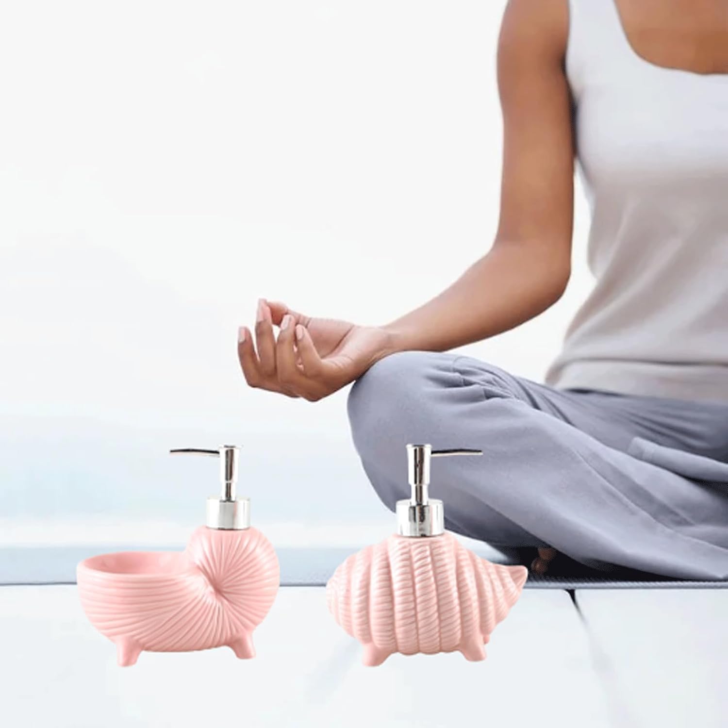 Refillable Soap Dispenser Pink Soap Dispenser Bathroom 15oz Ceramic Shaped Refillable Lotion Hand Soap Dispenser with Easy-to-Press Pump Bathroom Body Wash Dispenser