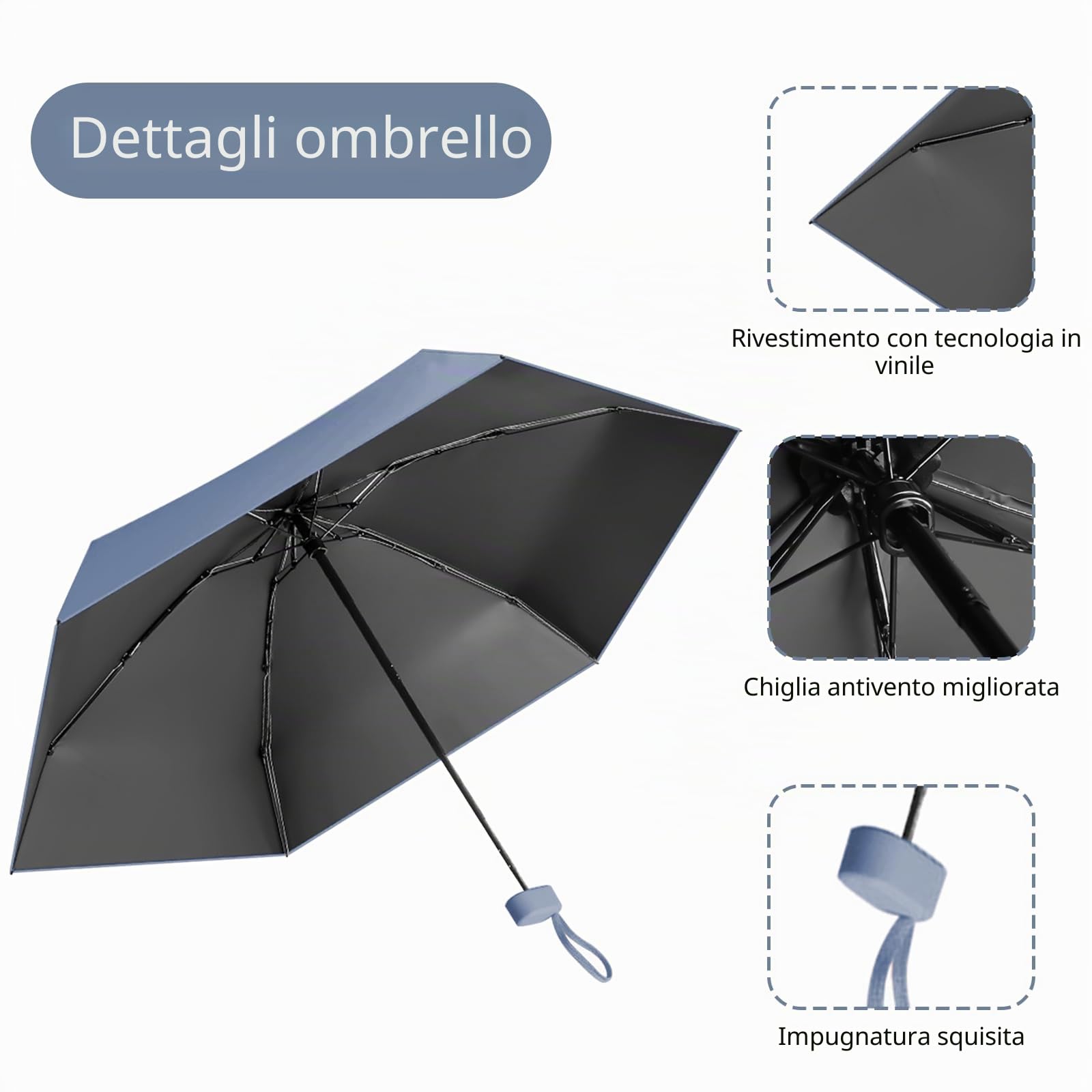 Ombrello Piccolo Mini Tascabile Compatto da Viaggio, Pioggia e Sole Anti-UV per Donna