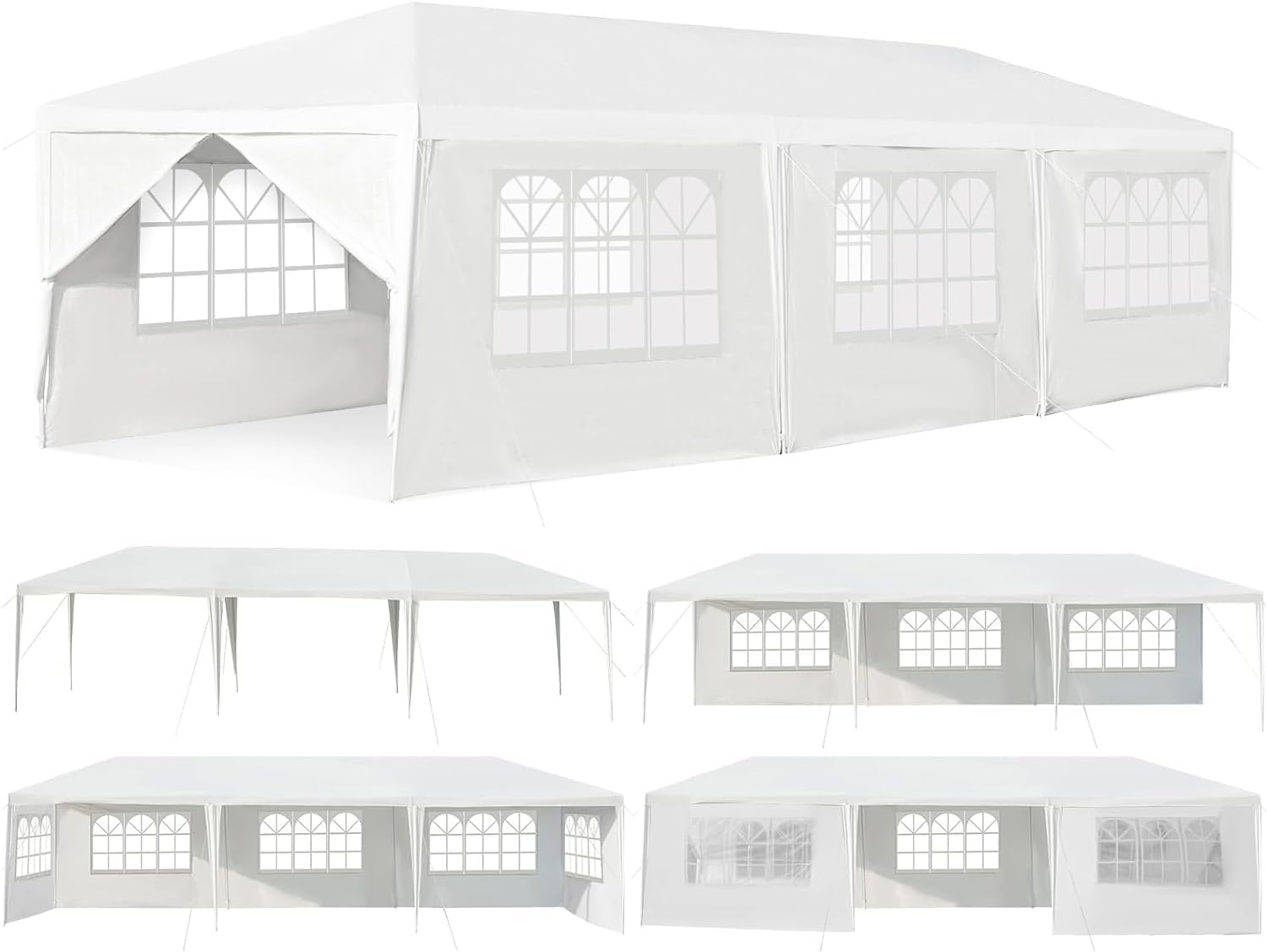 Tonnelle de Jardin Extérieur 3x9 M avec 8 Parois Amovibles, Barnum Imperméable PE pour Fête Mariage