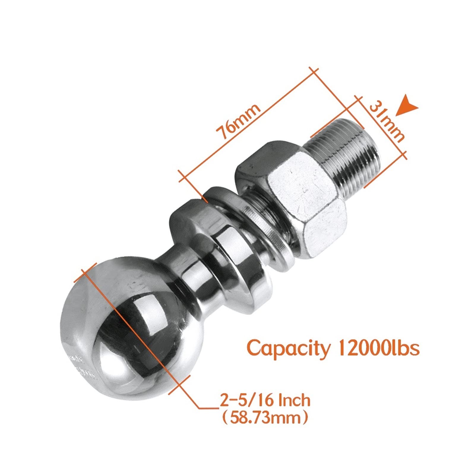 Chrome zaczep do przyczepy kula holownicza 2-5/16 Cal M25 Shank Dia pojemność 5000 Lbs części łączące RV Camper Caravan akcesoria(M31(CAP 12000Lbs))
