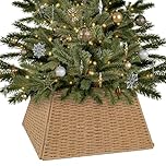 Taylor & Brown Large Xmas Christmas Tree Skirt Natural Rattan Wicker Skirt Stand Base Folding Collar Basket Cover Decoration Tidy Home Decor 48 x 48cm