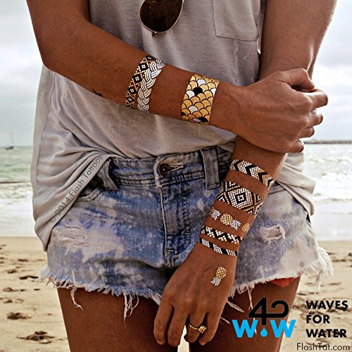 Flash Tattoos Goldfish Kiss H20 Authentic Metallic Temporary Tattoos Pack