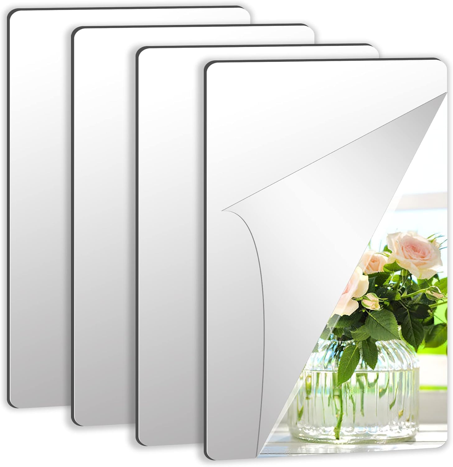 4 Pack Self Adhesive Mirror 20x20cm Adhesive Mirror Tiles 2MM Thick Acrylic Stick On Wall Mirrors Sheets Removable Stickers for Home Decoration