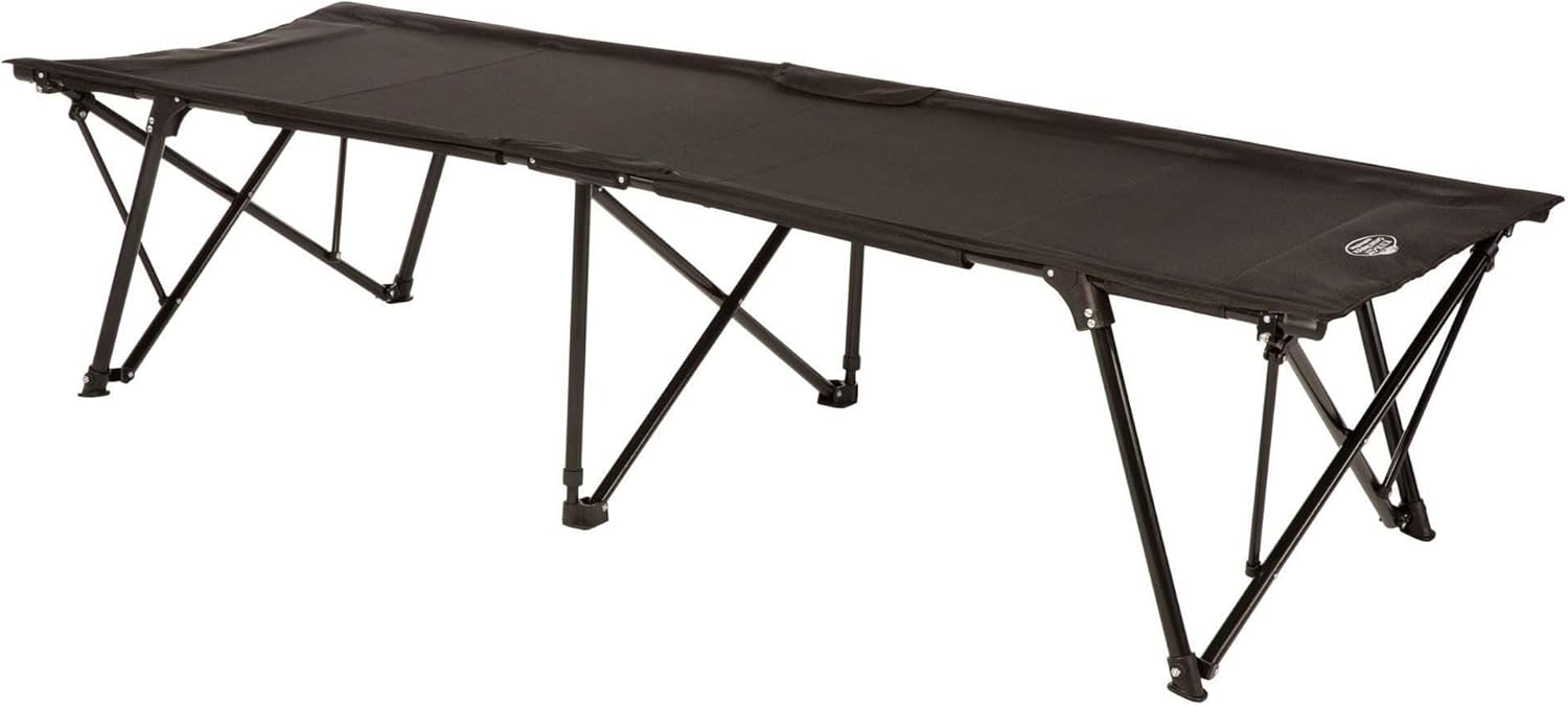 Kamp-Rite Standard Kwik Cot Quick Setup 1 Person Sleeping Bed with Side Storage Pockets, Storage Hammock and 600D Carry Bag, Black