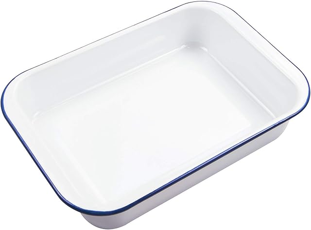 Webake Enamel Roasting Tin Pie Dish Baking Tray Bakeware Oven Pans, 36 x 24 x 7 cm