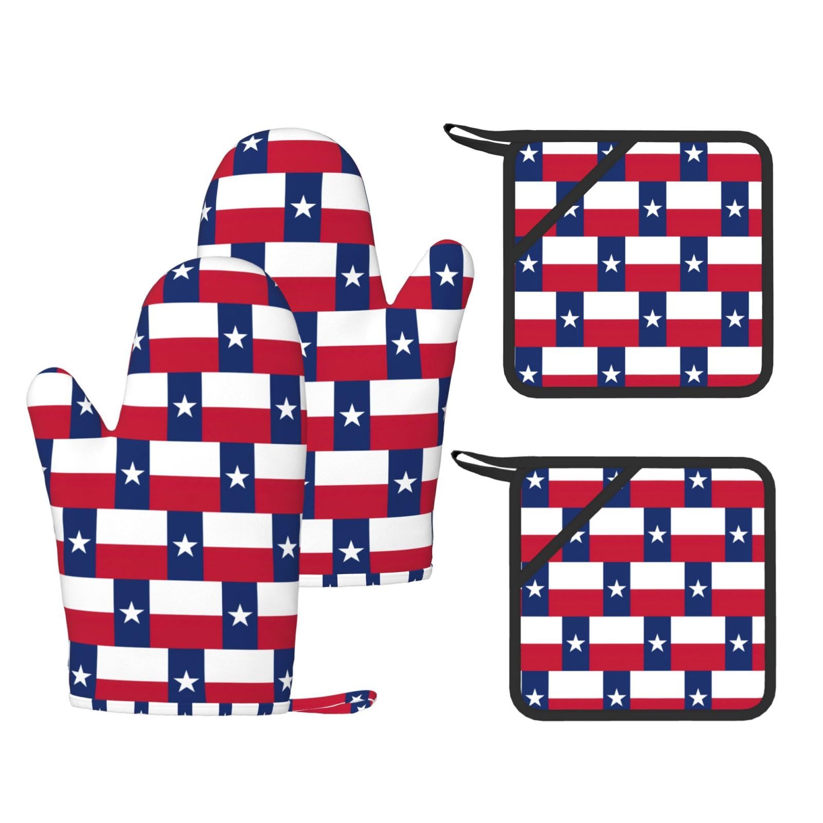 Flag of Texas Printed Oven Mitts with Pocket and Hot Pads, Silicone Non-Slip Kitchen Gloves for Baking BBQ
