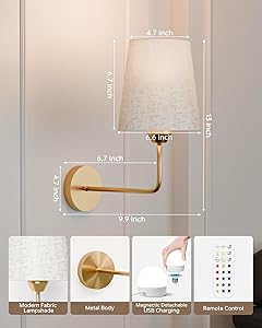 KINDEEP Wall Sconce Set of 2 Battery Operated, Rechargeable Wireless Dimmable Wall Light with RGB, Flash Mode, Remote Timer