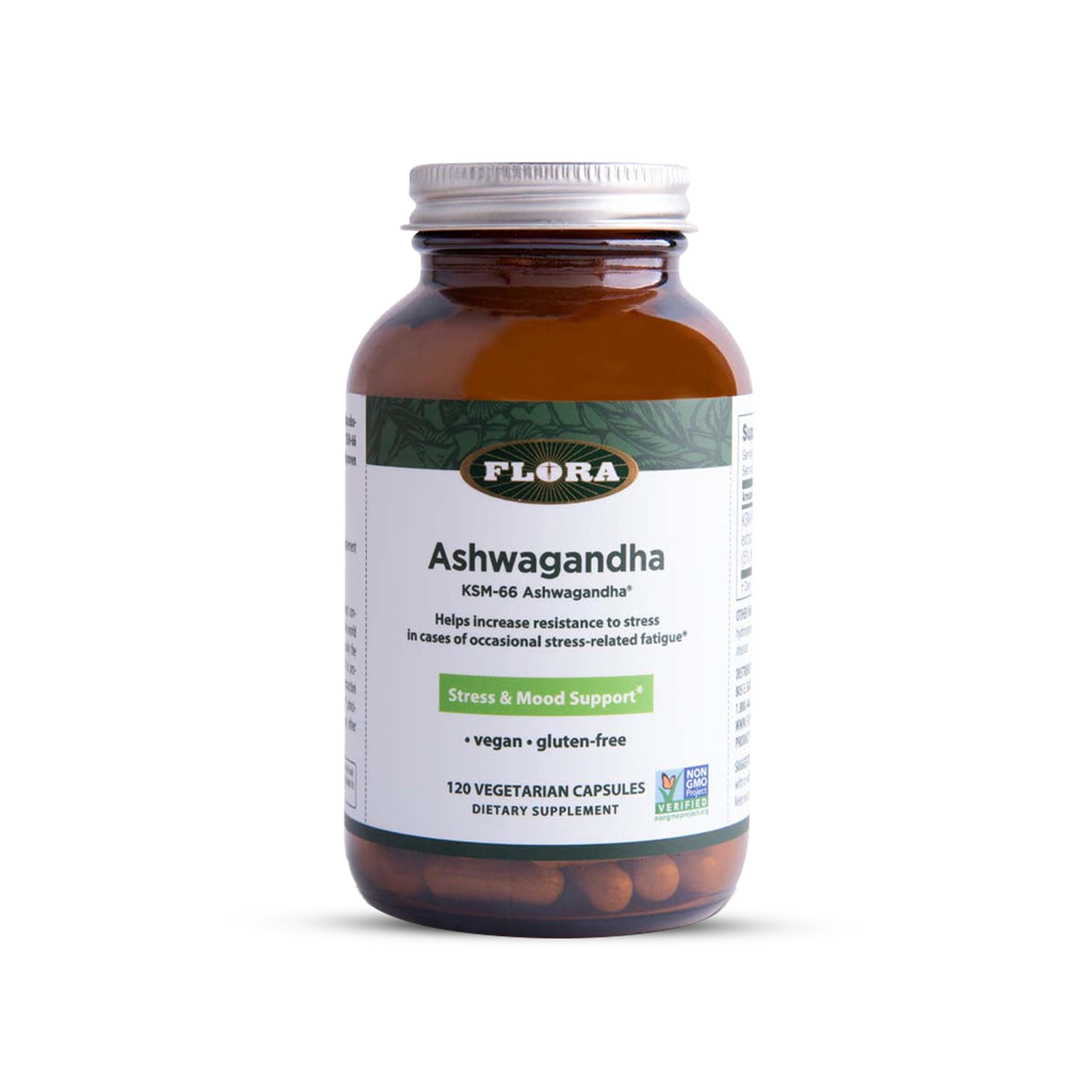 Flora Ashwagandha - KSM-66 - Stress Support Herbal Supplement - Aids Better Sleep & Athletic Performance - Vegan, Non-GMO & Gluten-Free - 120 Vegetarian Capsules