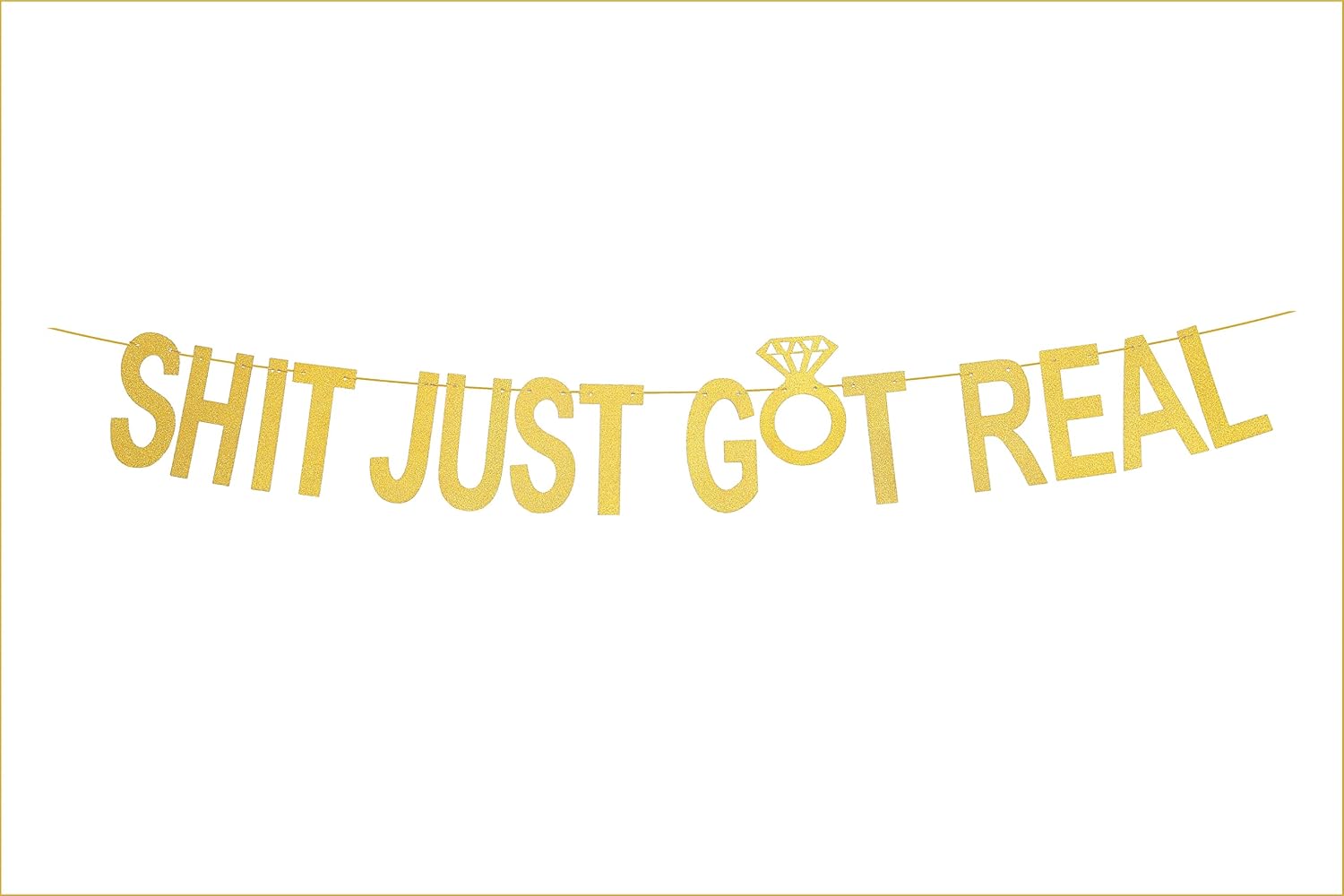 Shit Just Got Real Banner Gold Glitter Hanging Garland for Bachelorette Party Wedding Engagement Bridal Shower Party Decorations by GotGala