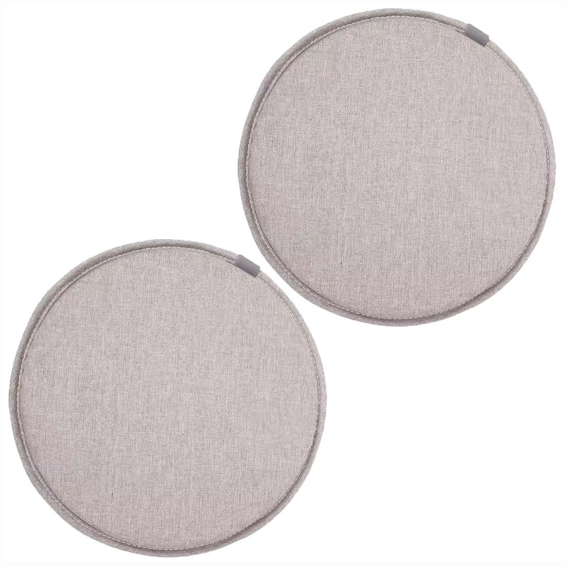 Juego de 2 cojines redondos de algodón y lino con lazos elásticos, antideslizantes, de 40 cm de diámetro, color gris luna, ideal para sillas y taburetes