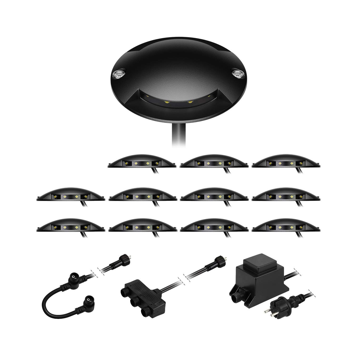 ledscom.de Lampada da terra a LED Bunda, a 2 fiamme, nera per esterni, transitabile, bianco caldo, set da 12