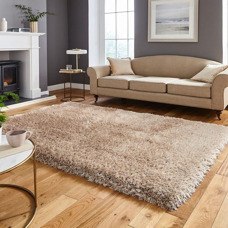 Image of Square Shaggy Fur Rugs and Carpets for Bedroom, Living Room, 4x4 ft Square, Beige