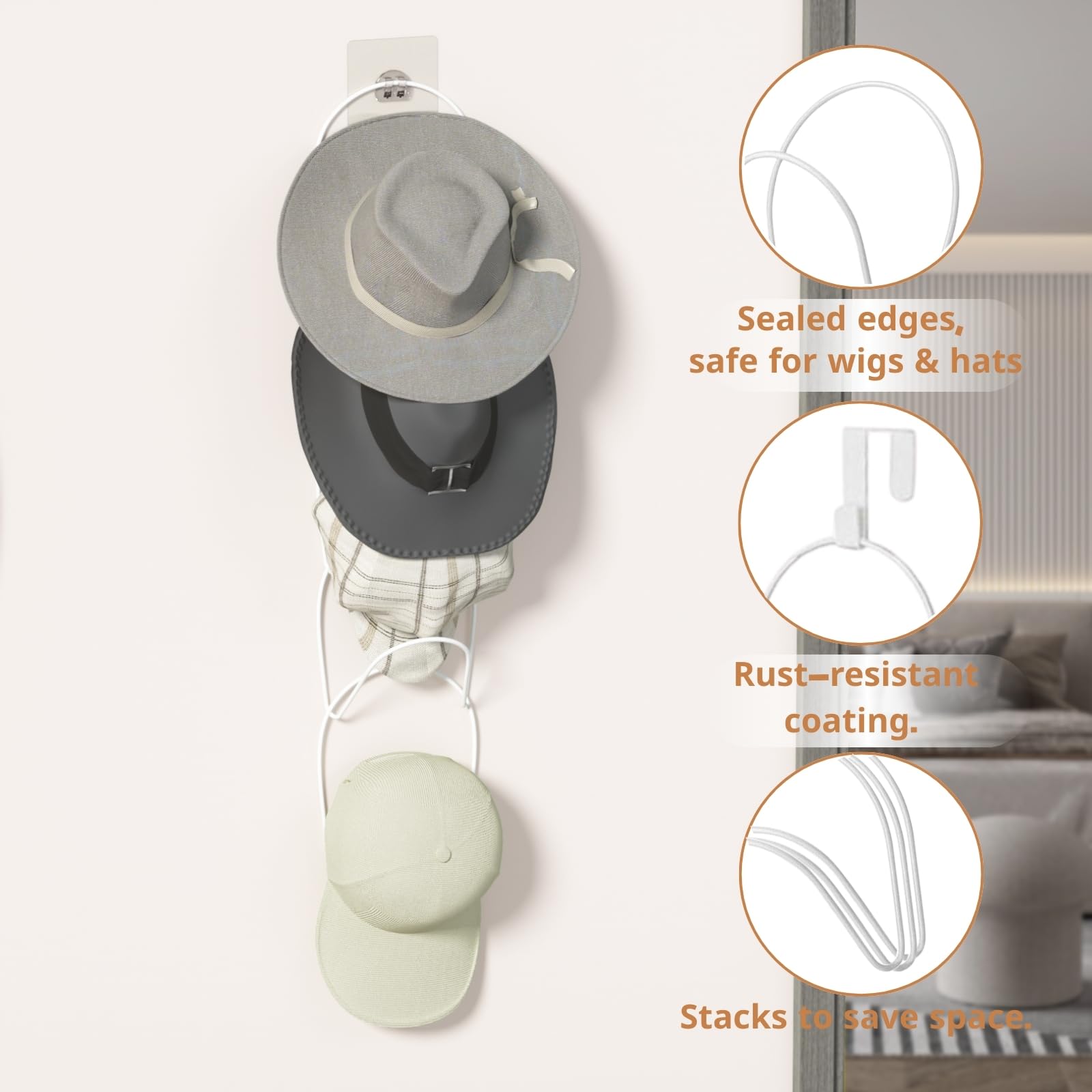 Organizer Da Porta Con 24 Tasche Trasparenti Per Cappelli - Appendiabiti A Muro Per Collezione Di Berretti, Grigio - 2