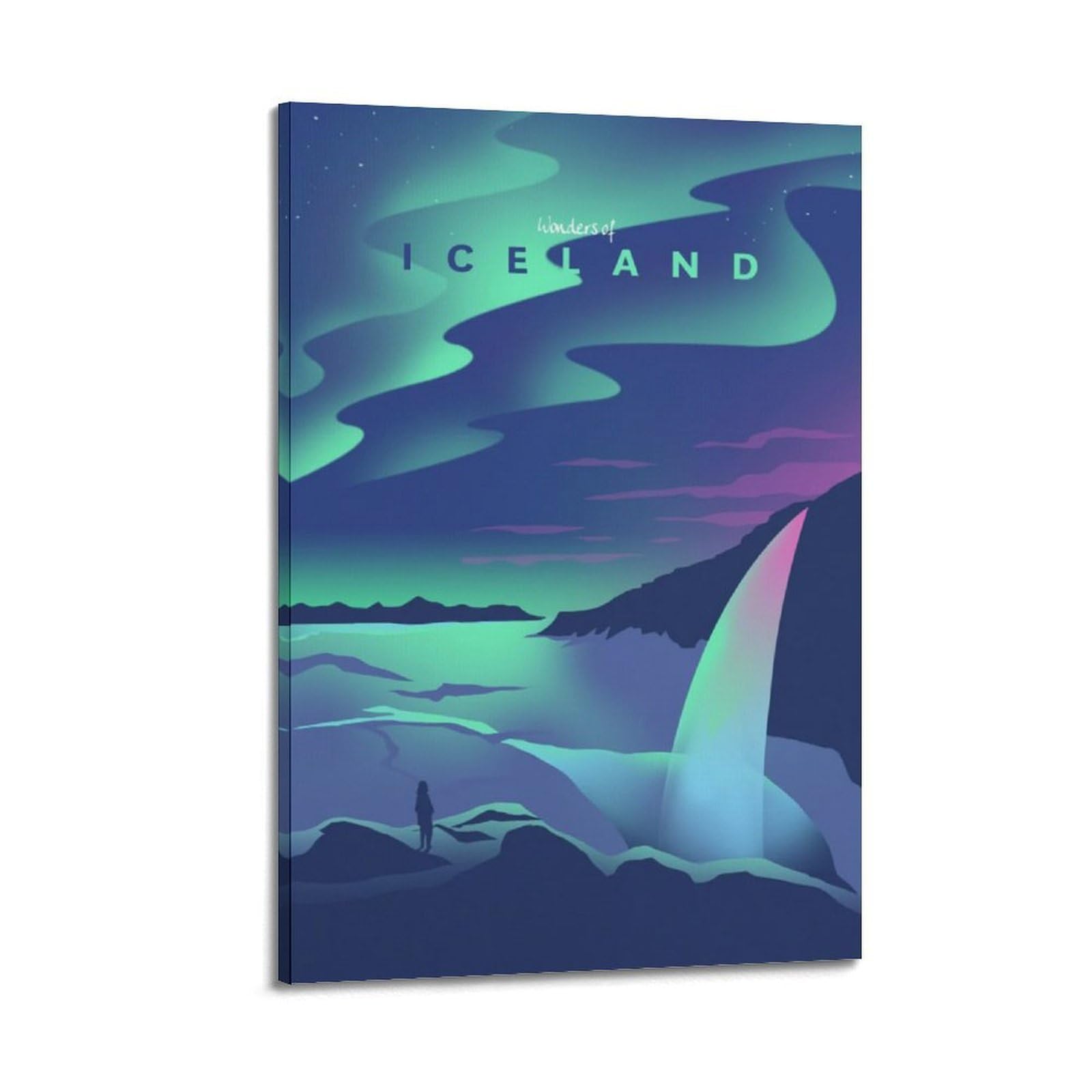 Aurore sur cascade Islande poster sur toile esthétique décoration de chambre apaisante 40x60
