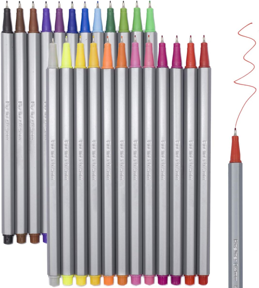 Aoyooh 24 Fineliner Pens Colour Set, Porous 0.4mm Coloured Fine Line Sketch Drawing Pens, Fine Point Colouring Pens for Bullet Journaling,Taking notes,Art Projects (24 Fineliner Pens) (24 Fineliner Colour Set) (24 Fineliner Pens)