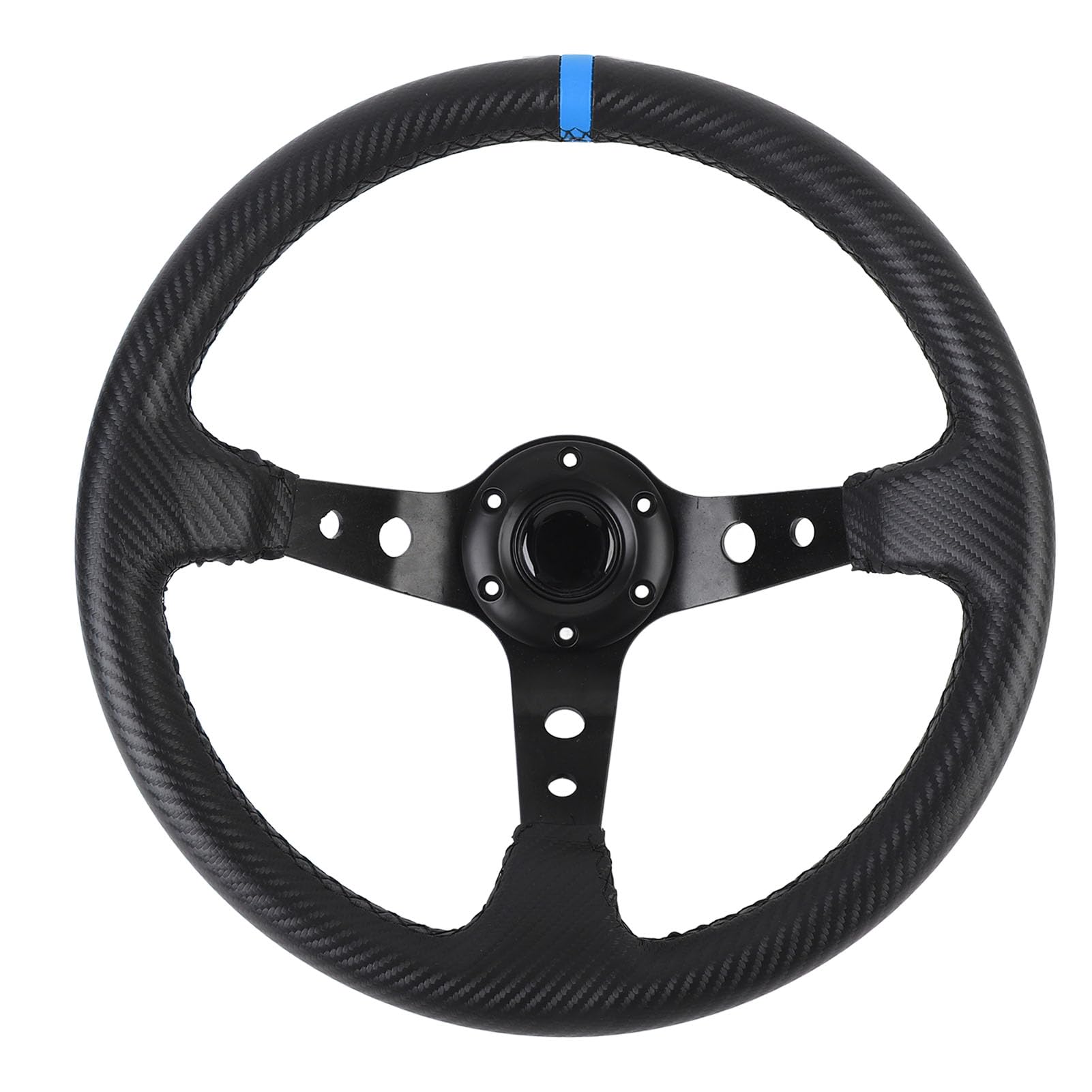 KIMISS Volante de carreras de 14 pulgadas para coche, diseño fibra de carbono, universal con botón de claxon y adaptador de 6 agujeros - Volante deportivo para drifting