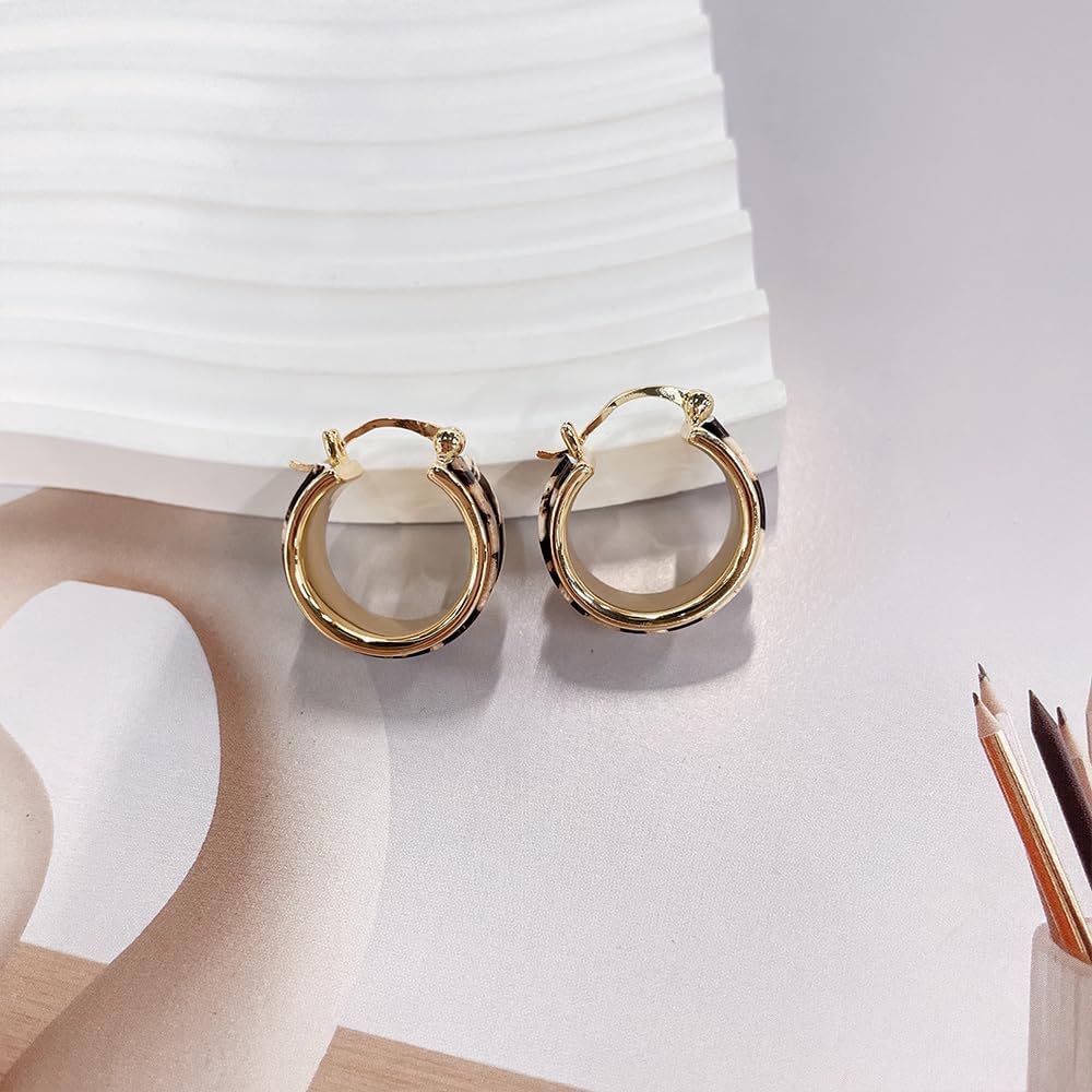 Leopard Print Chunky Small Hoop Earrings for Women Dainty Trendy Gold-tone Faux Leather Round Huggie Hoops Fashion Jewlery for Her Party - Image 3