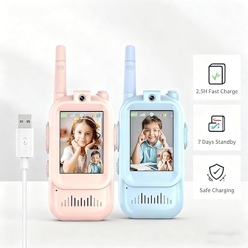 Miniatura 6 de Walkie Talkies de video para niños, walkie talkies de video para niños, paquete de 2 con pantalla de pantalla, cambiador de voz, interior y exterior