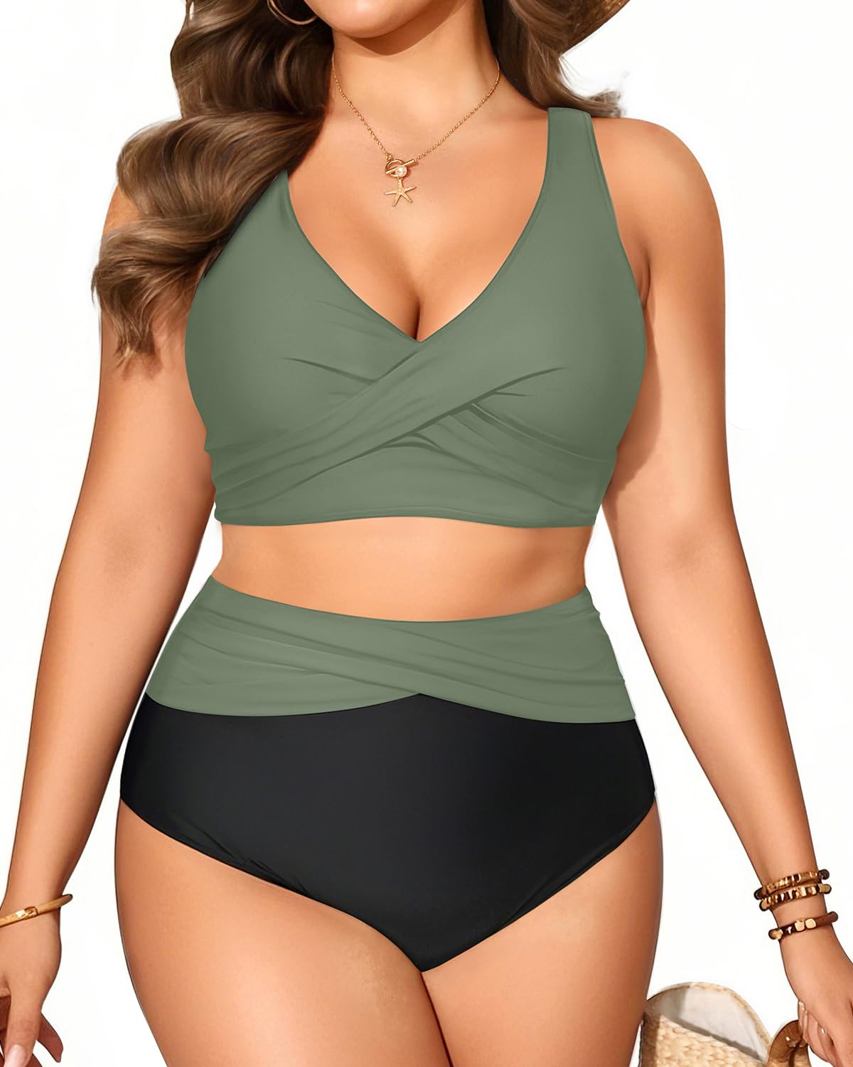 Tempt Me Plus Size Two Piece Bikini - Women High Waisted Swimsuits Bathing Suit Swimwear