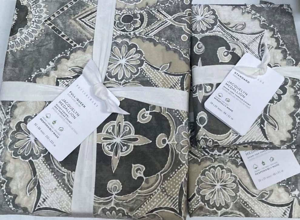 Pottery Barn Jacquelyn Duvet Cover Full/Queen & Two Standard Shams ~*Gray*~
