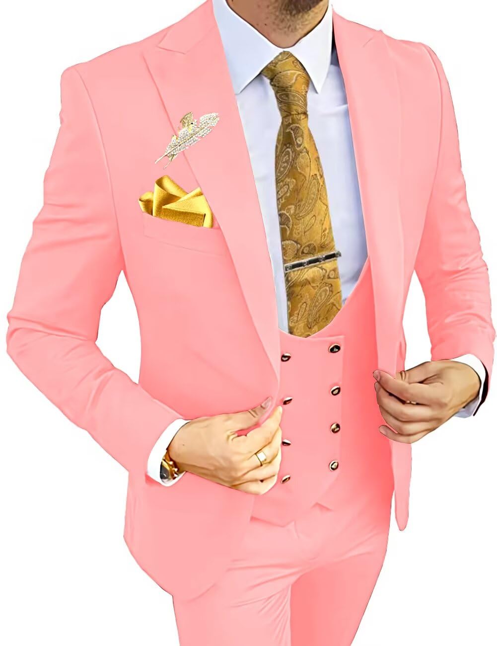 Mens 3 Piece Suits Slim Fit Suits for Men Double Breasted Suit Mens Blazer Vest Pants for Men Wedding Prom