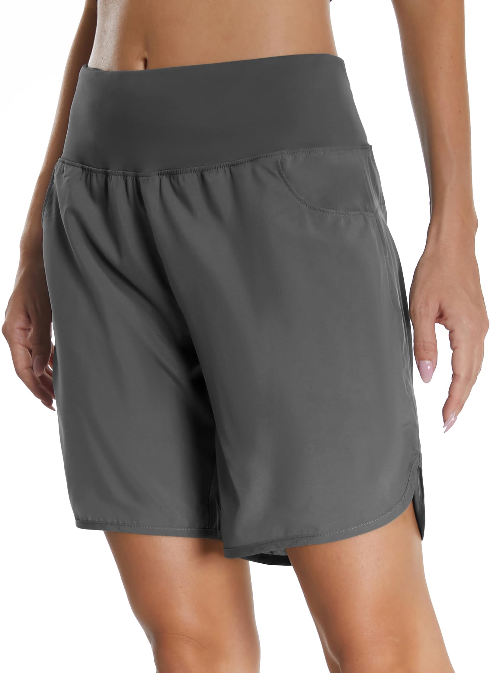 Mesing Pantaloncini Sportivi Running Donna a Vita Alta Pantaloni Corti Palestra Allenamento Corsa Traspirante Sport Shorts con Slip Interni e Tasche Posteriori con Cerniera