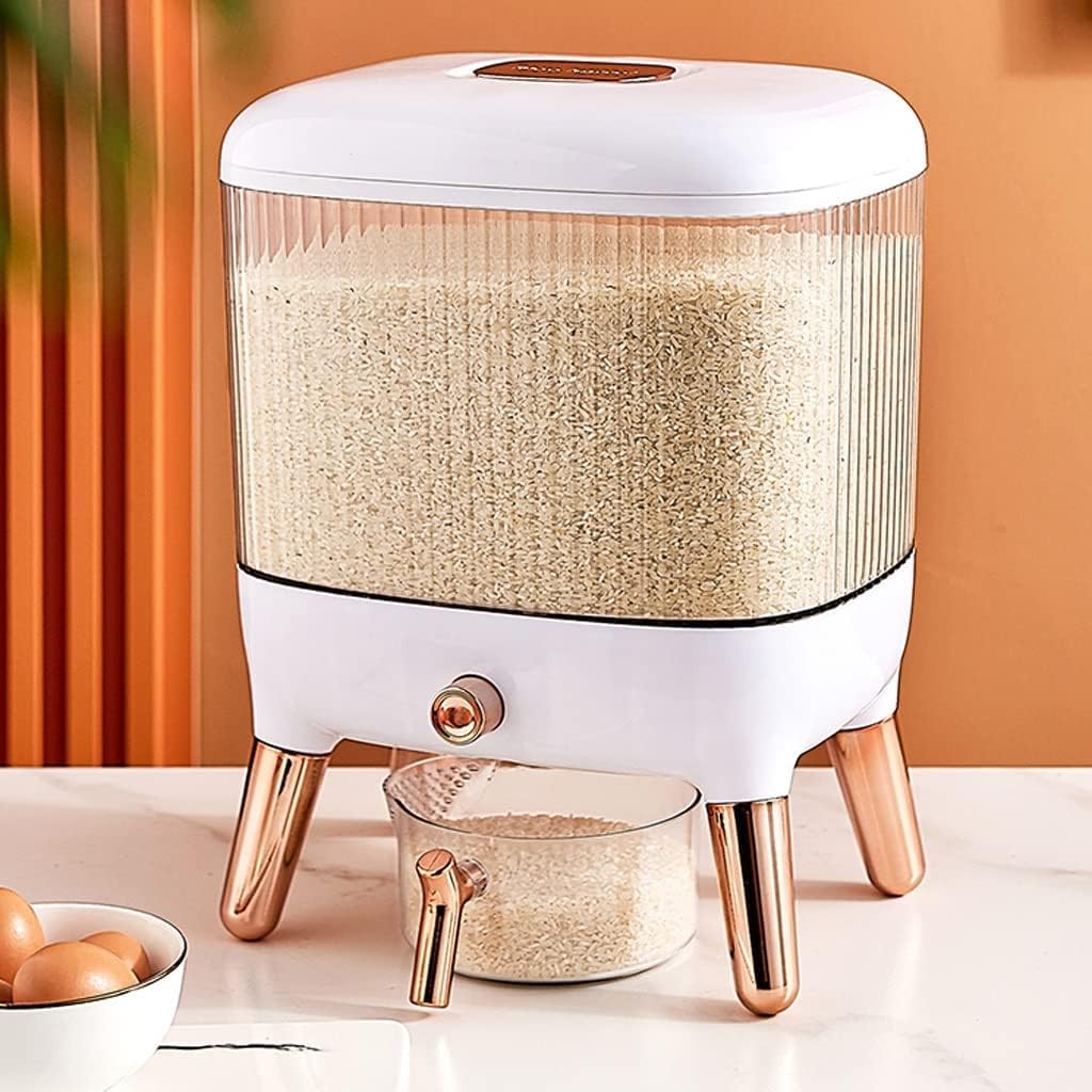 10KG Rice, Flour, Dry Food Storage Container, Decimeter with lid and Measuring Cup, Large Food Storage Container, airtight Dry Food Dispenser, Whole Wheat Rice Storage Box