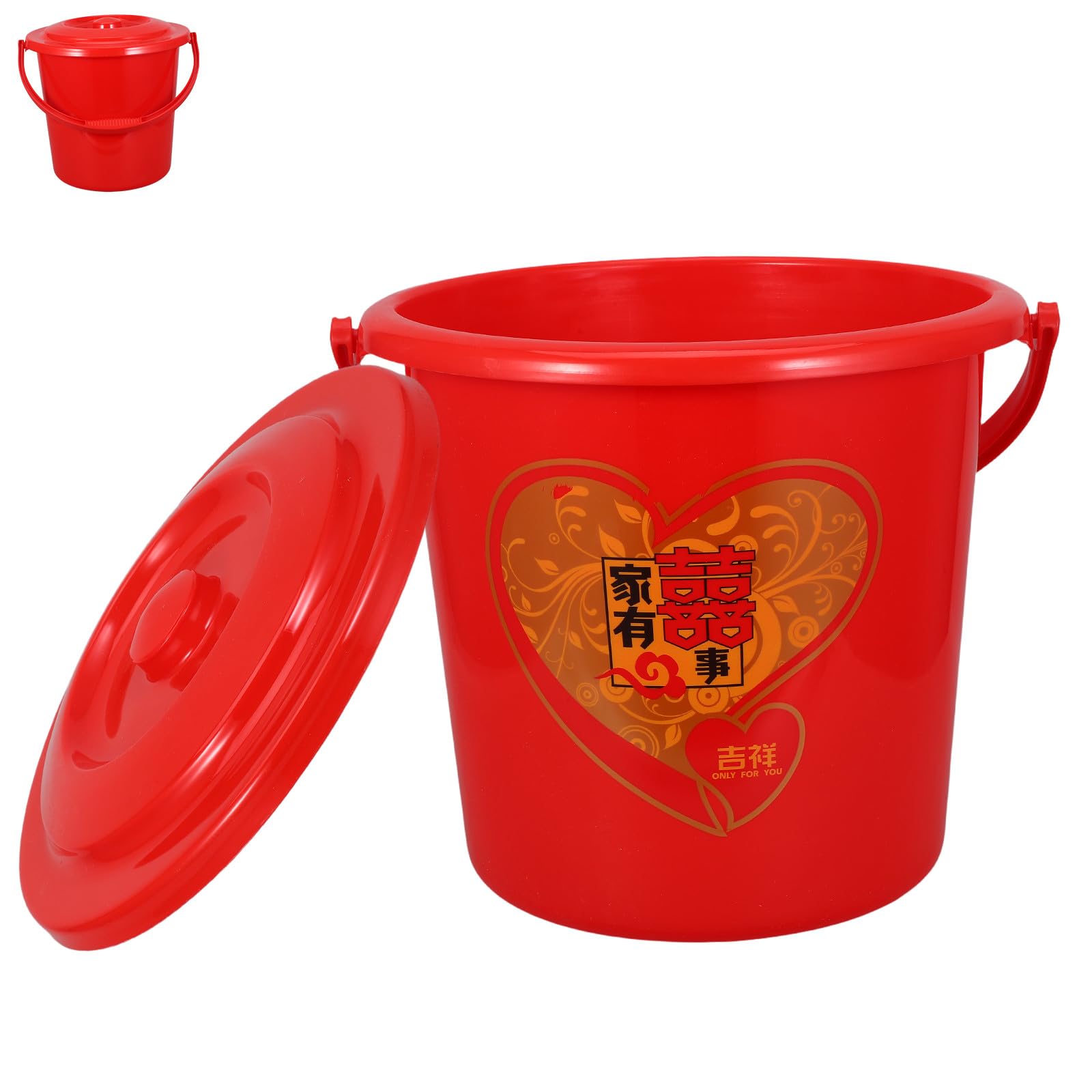 SOLUSTRE Wiaderko z pokrywką: Ozdoba ślubna, plastikowe wiaderko do noszenia w ręku, idealne na ceremonię zaślubin w Chinach, imprezę, wieczór panieński i wystrój domu