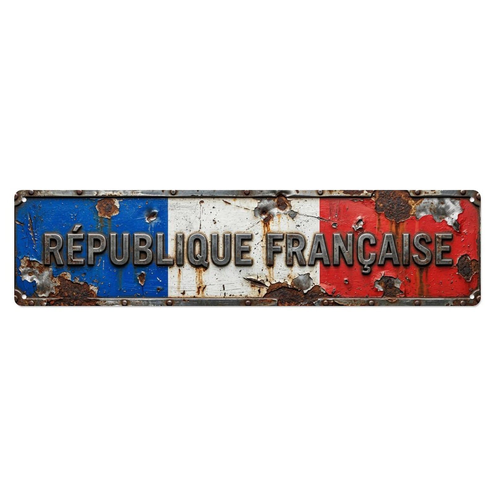 Okahys 4X16inch(10X40cm) France Flag Industrial Seal Vintage Metal Tin Sign