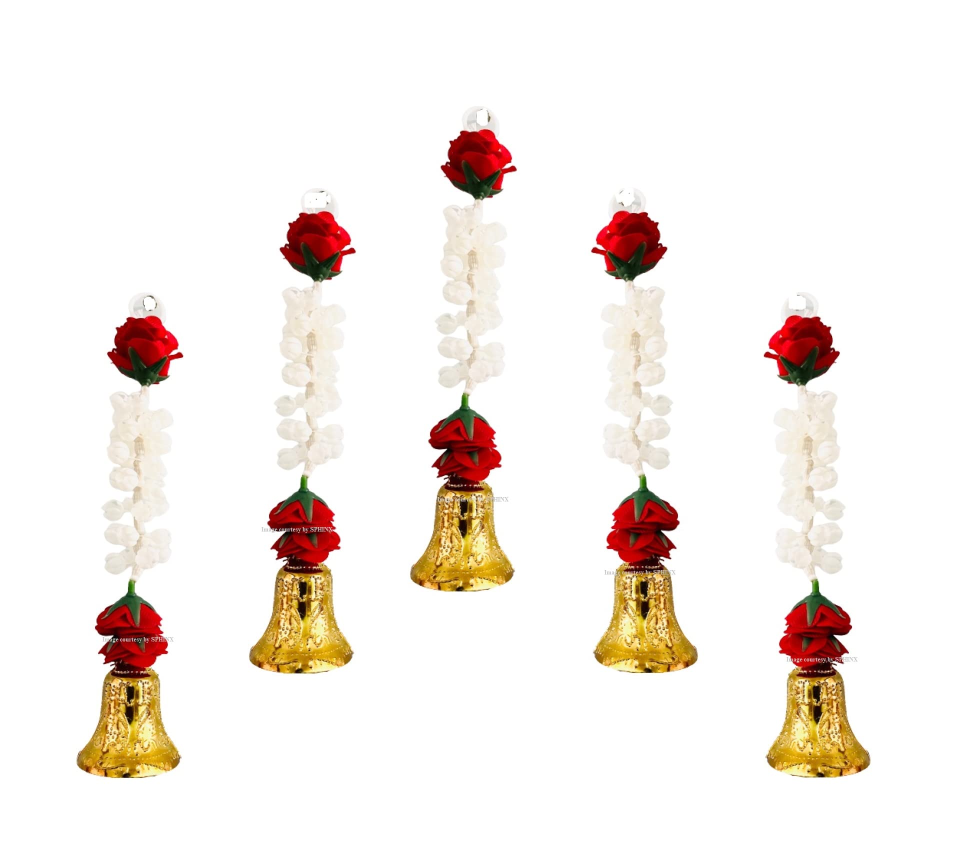 SPHINX Artificial Jasmine (Mogra) Decorative Latkans/Torans/Backdrop Hangings/ for backdrop decorations, wall decor, wall hangings, housewarming - (Jasmine Rose and Golden Bells, 10)