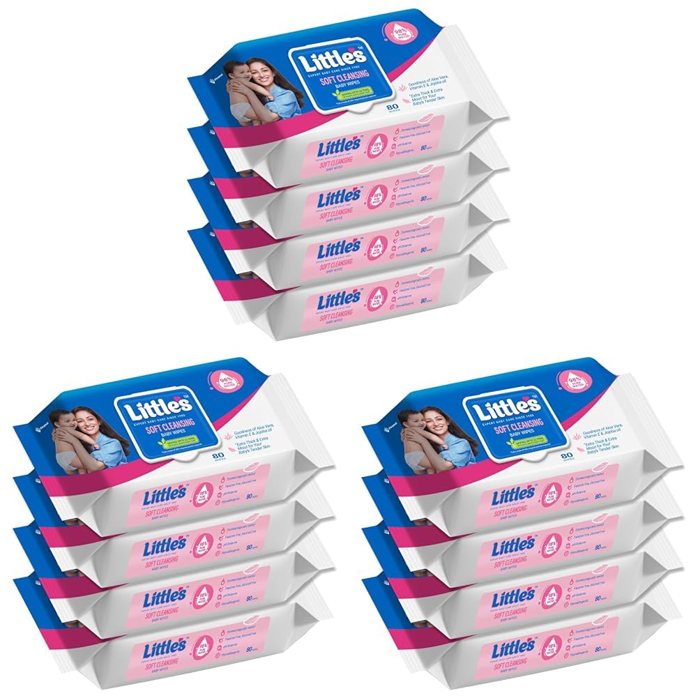 Little's Soft Cleansing Baby Wipes with Lid | 80 Wipes x Pack of 12-320 Wipes | Extra Thick & Moist Wet Wipes for Baby's | Prevents Rashes & Redness with Goodness of Aloe Vera, Vitamin E & Jojoba Oil-picture-42