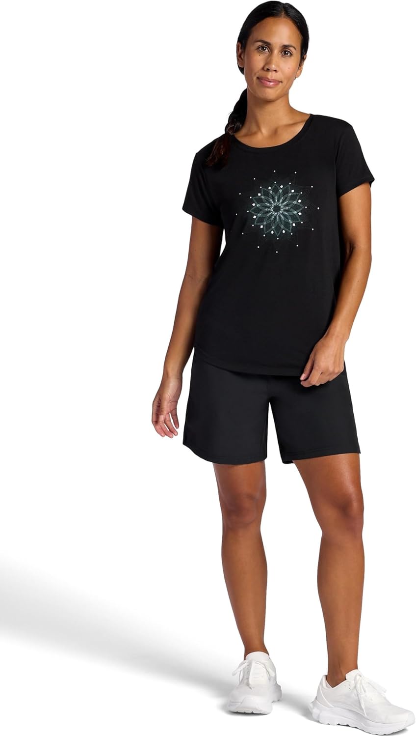 Gaiam Women's Mindful Flower Graphic Crewneck T-Shirt, Relaxed Fit, Stretch Lightweight Material, Curved Hem