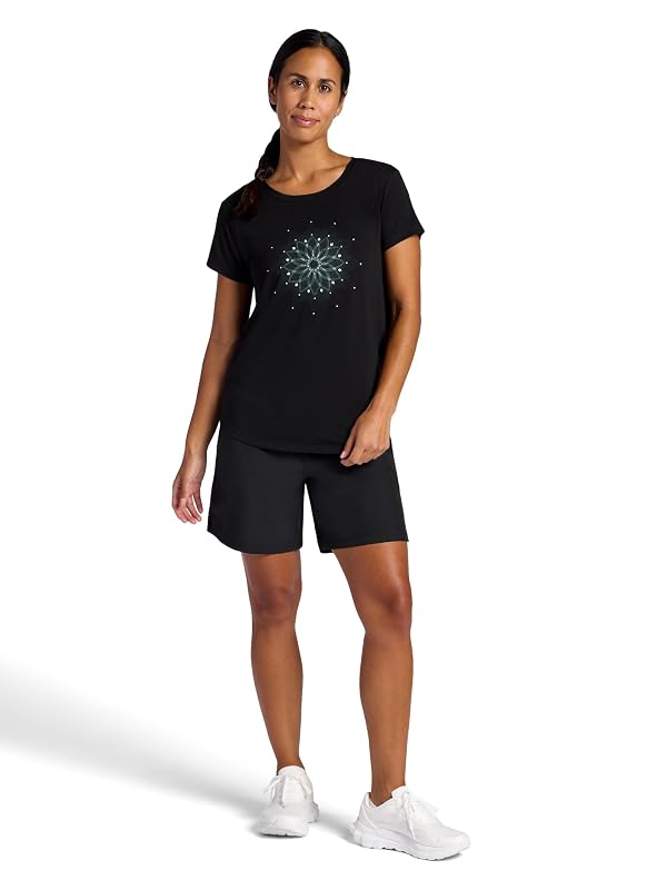 Gaiam Women’s Mindful Flower Moon Crewneck T-Shirt, Relaxed Fit, Stretch Lightweight Material, Curved Hem, Black (Tap Shoe), Small by Gaiam - Image 4