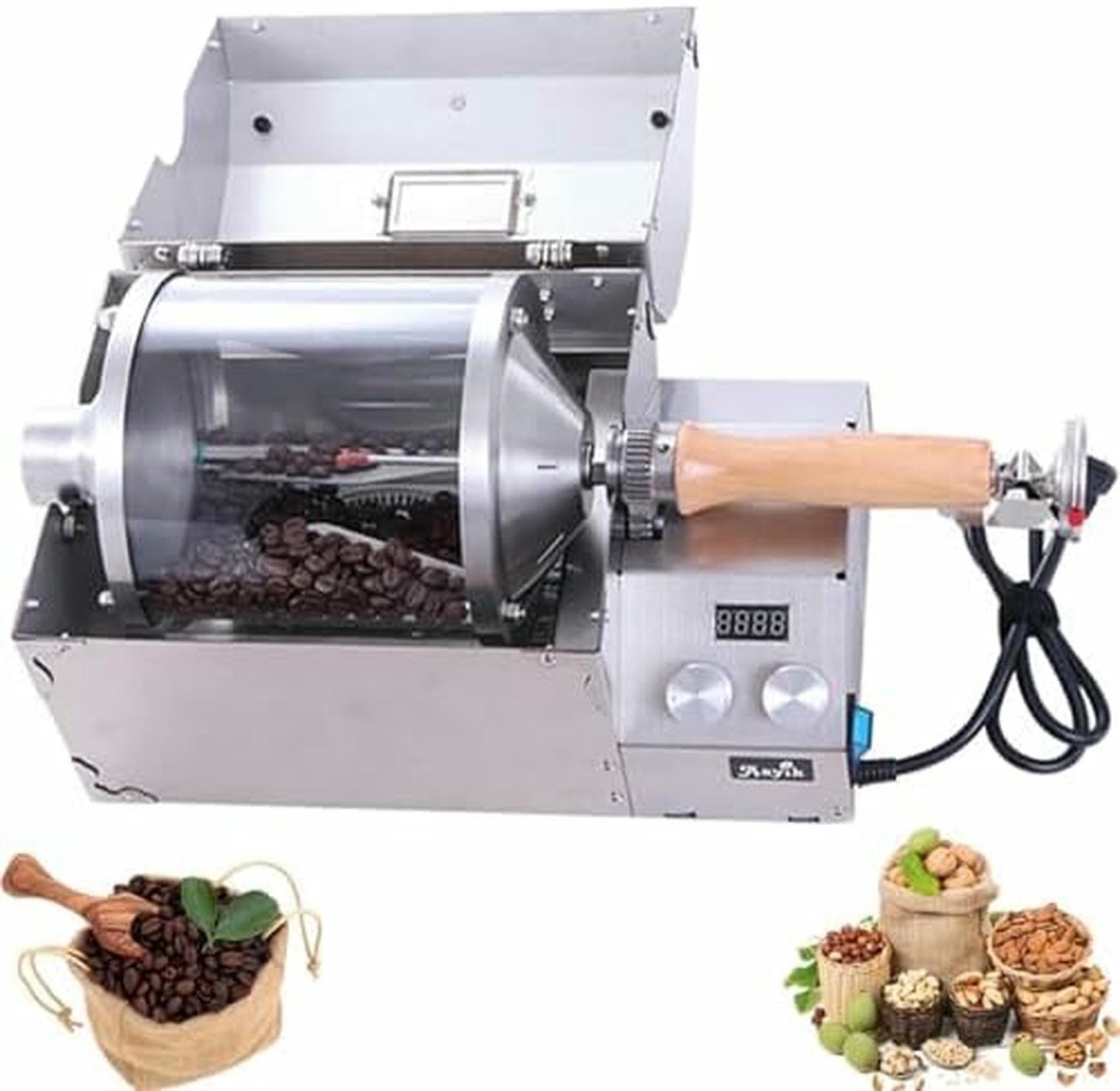 Tostadore Elettrico per caffè, 1200W, Termometro, Tamburo di Vetro al Quarzo, Temperatura E velocità Regolabili per Tostare caffè E Arachidi