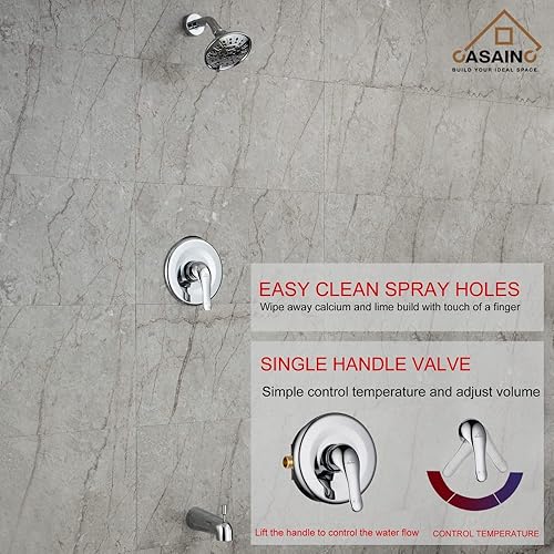 Miniatura 4 de CASAINC Juego de grifo de bañera sistema de ducha con boquilla de bañera de 484 pulgadas cabezal de ducha de baño de 3 pulverizaciones válvula de