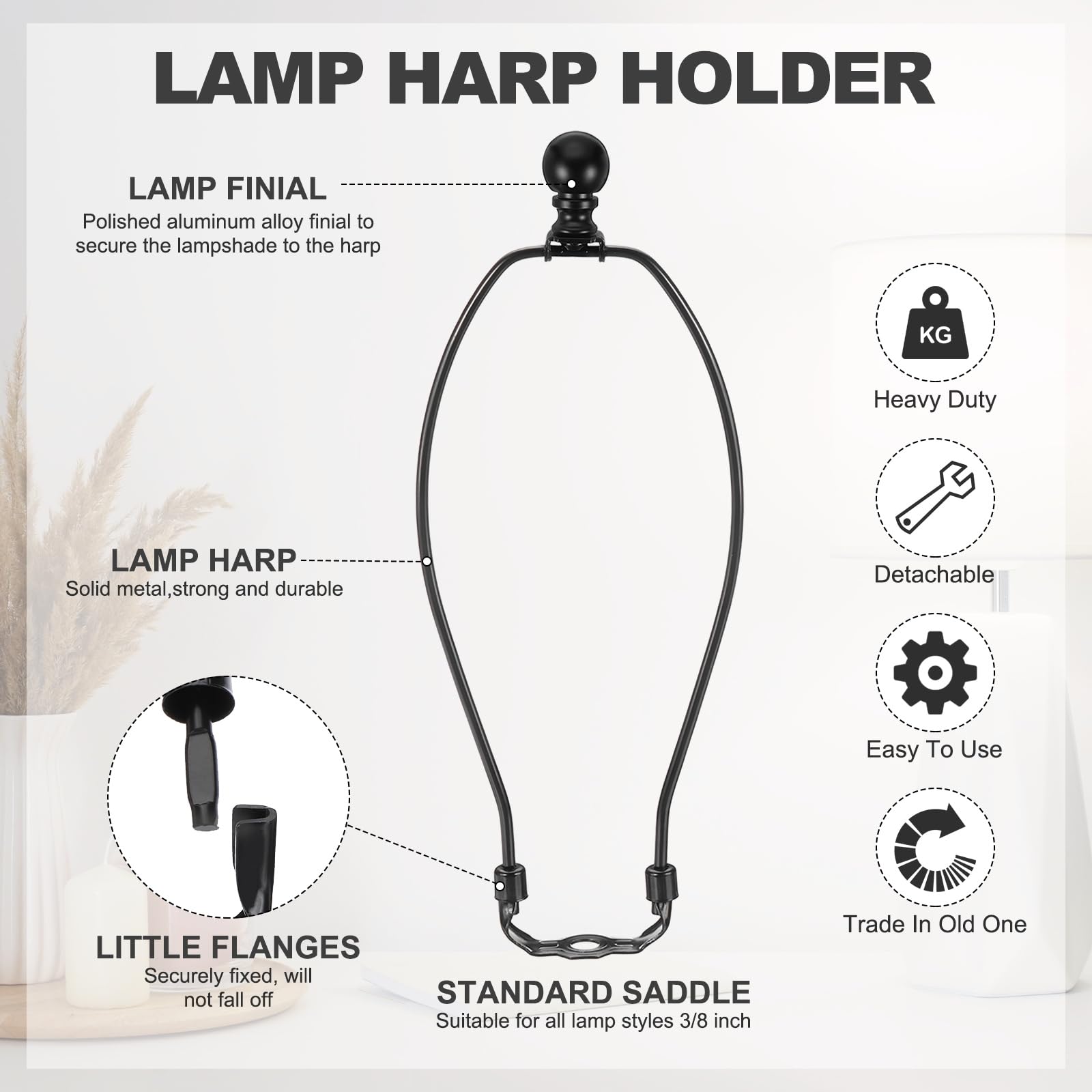 PATIKIL 11.5 Inch Lamp Harp Kit with Finial, 2 Set Detachable Shade Bracket Holder - Image 4
