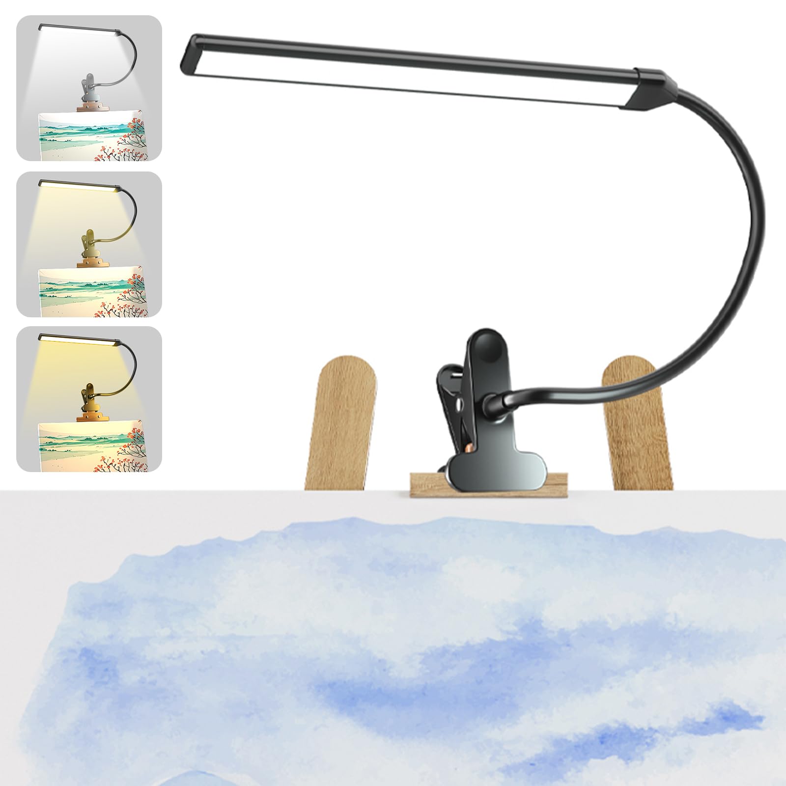 Clip-On LED Easel Lamp for Artists 3 Color Modes 10-Level Dimmable 300lm Eye-Care Easel Lights for Painting Drawing