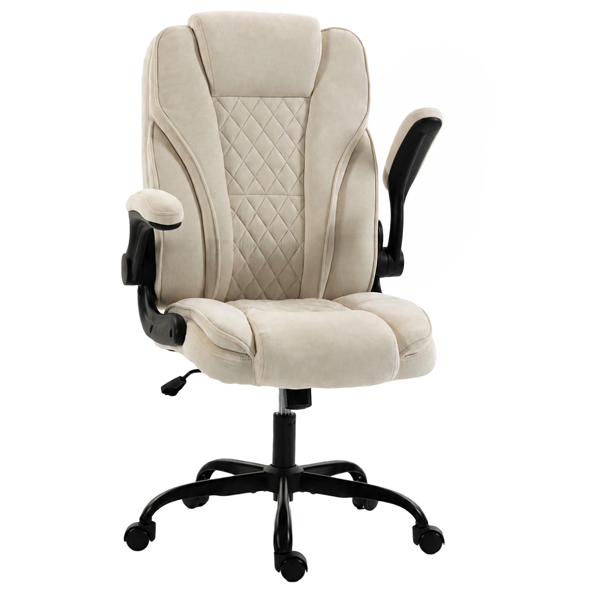 HOMCOM Office Chair Padded Flip-up Armrest Multiple Angle Rocking Beige