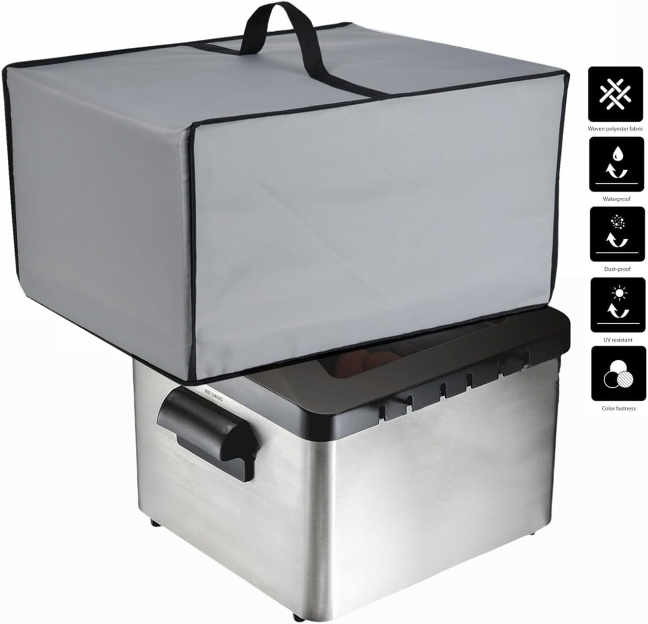 4.5L Deep Fryer Cover,Water Resistant,Compatible With Chefman 4.5 Liter Deep Fryer/Hamilton Beach 35034 4.5 Liter Electric Deep Fryer/Elite Gourmet EDF-401T 4.5 Qt Electric Deep Fryer (Silver Grey) image 2