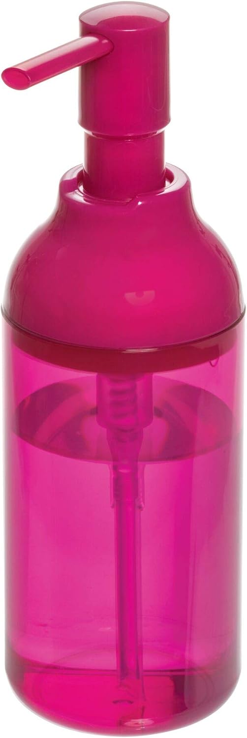 iDesign 29061 Finn Plastic Pump, Liquid Soap Dispenser Holds 12 Oz. for Bathroom, Kitchen Sink, Vanity, Magenta and White