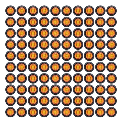 TMH (Pack of 100 3/4 Inch Mount Amber LED Clearance Button Marker lights Side LED marker lights for trailer Truck RV Car Bus Van 12V DC