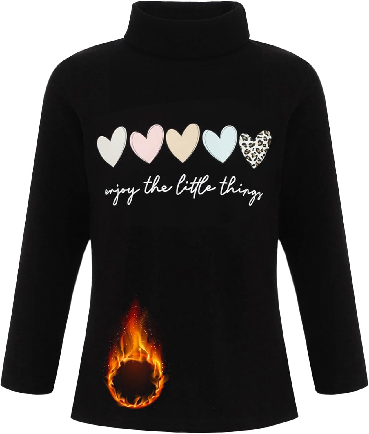 Kids Girls Base Layer Thermal Shirts Long Sleeve High Neck Heart Pattern Print Pullover for Daily Wear