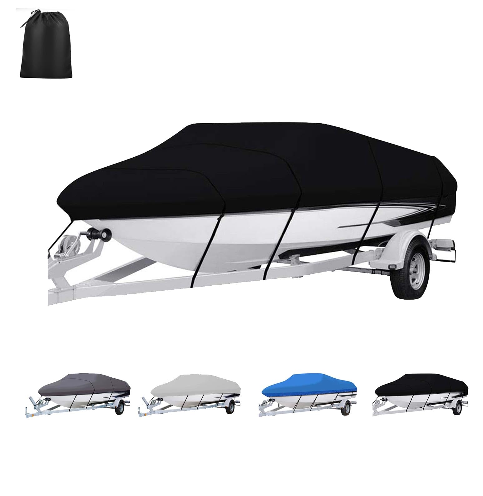 Pxkmouy Heavy Duty 420D 20-22ft Marine Grade Waterproof Resistant Oxford Polyester Canvas Cover, Boat Cover for Pontoon with Adjustable 5 Tie Down, Fits Fishing, Runabout, Bass, Fish & Ski Boats