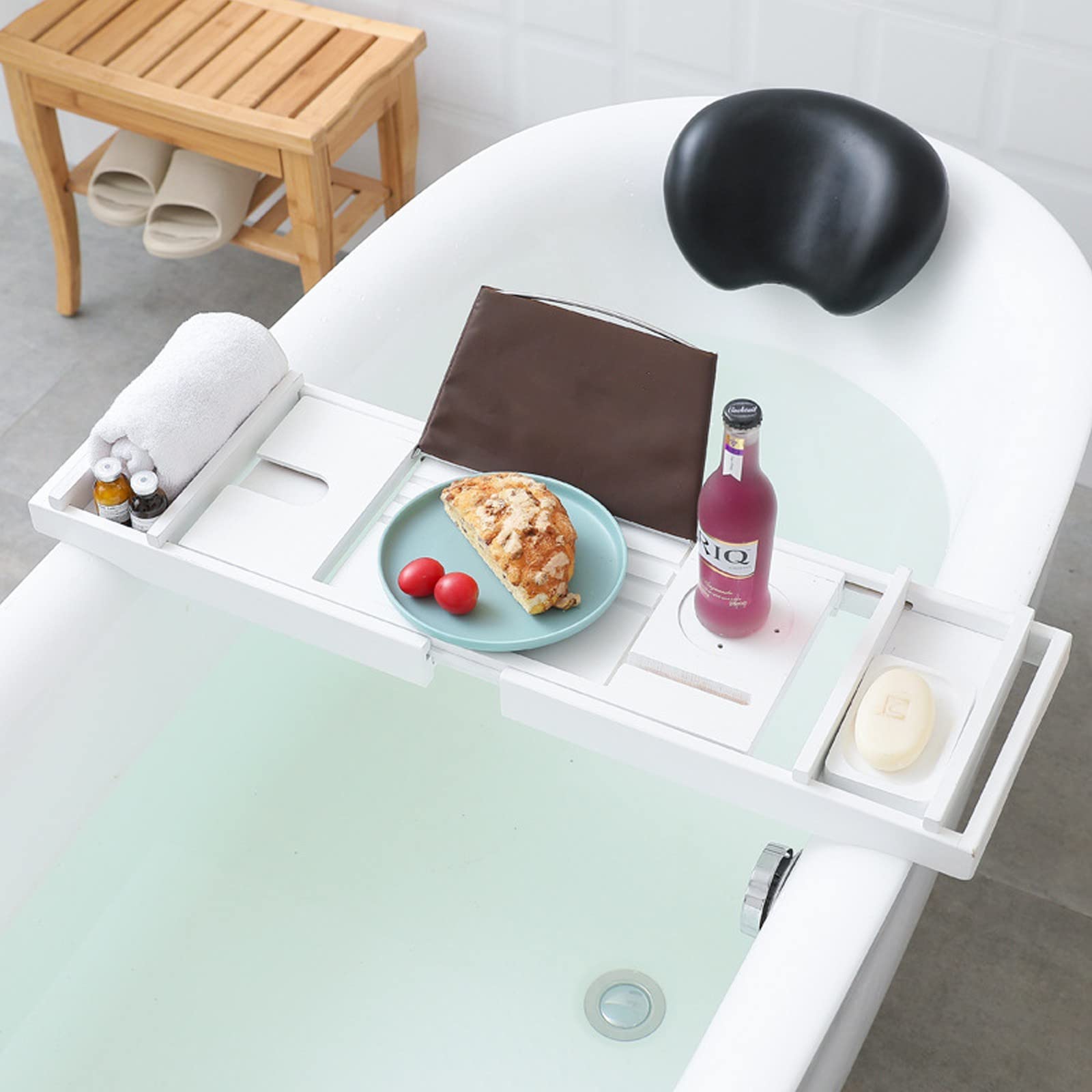 Plateau de rangement de bain en bambou pour lecture et détente soir