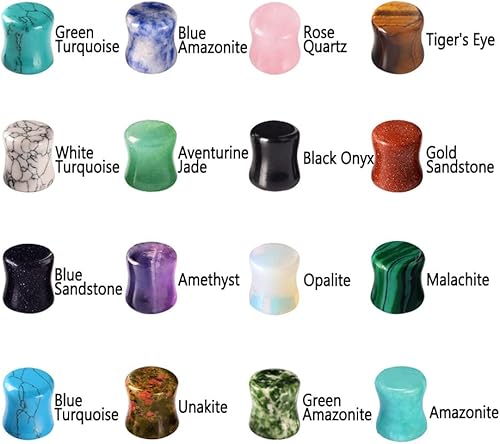 Miniatura 10 de Qmcandy - Juego de 6 pares  16 pares de dilatadores para las orejas de piedra mixta expansores conjunto de perforación corporal calibre 8G a 34