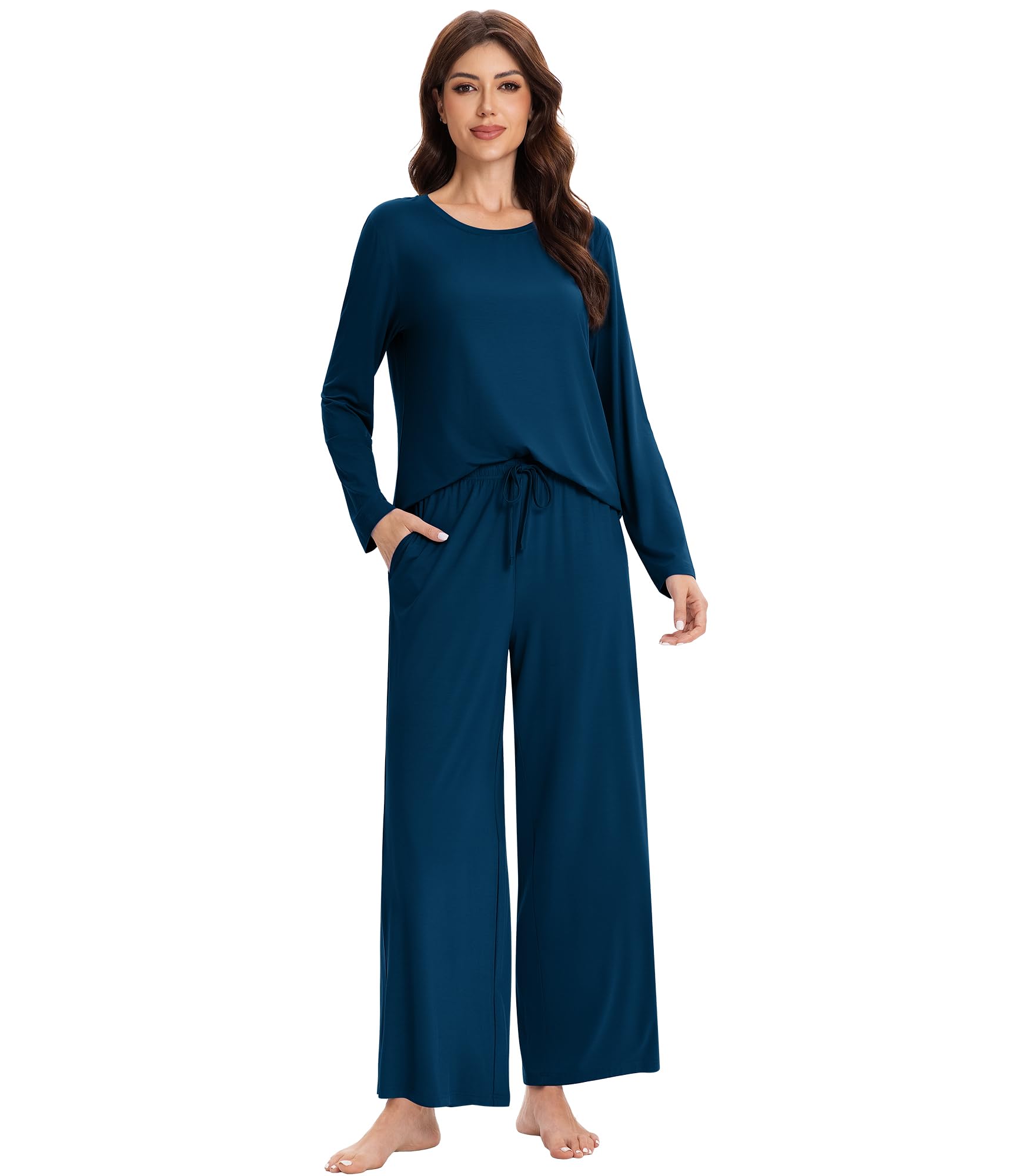 WiWi Bamboo Viscose Pajama Set for Women Soft Long Sleeve Top with Pants Sleepwear 2 Piece Pjs Sets Sleepwear S-XXL