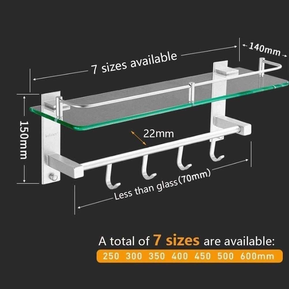 Estante De Vidrio para Baño, Estante De Aluminio para Baño, Estante De Pared con Perforación para Ducha, Cesta De Almacenamiento(Linked-45Cm)