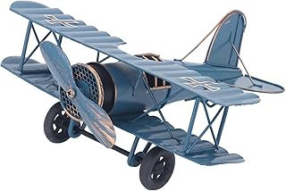 Tyenaza Vintage Blue Iron Airplane Model, Retro Metal Airplane Statue, Office Decor
